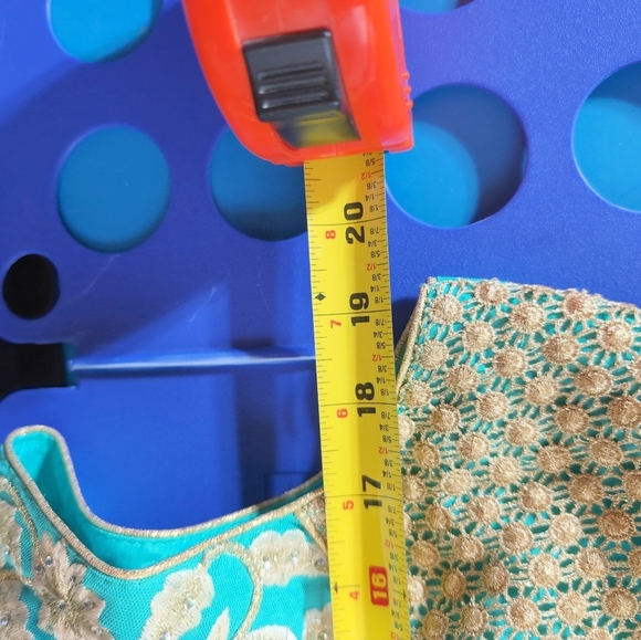 Unbranded Aqua & Gold M Anarkali  Women's Net Dress W/ Matching Scarf - Picture 7 of 8